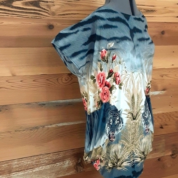 SOLD Lovely draped TIGER OUNISA tunic drop shoulder ruched sides XL/XXL LkNew - Picture 3 of 9